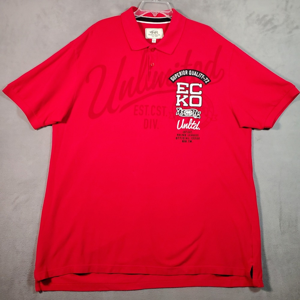 Y2K Ecko Unltd Polo Shirt Mens 3XL Red Graphic Embroidered Streetwear Hip Hop